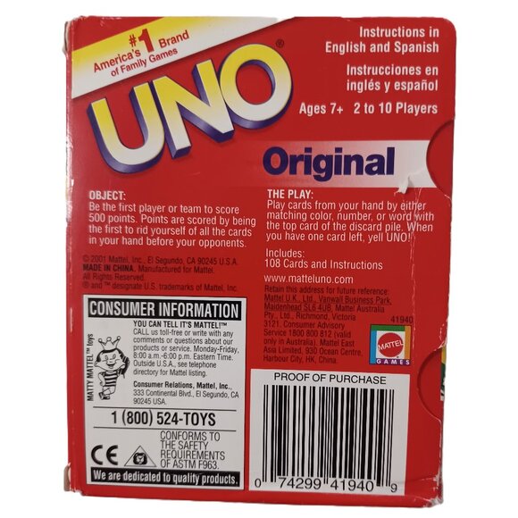 Vintage UNO Original Card Game Set: Open Box VERY GOOD LIKE NEW - Picture 6 of 6